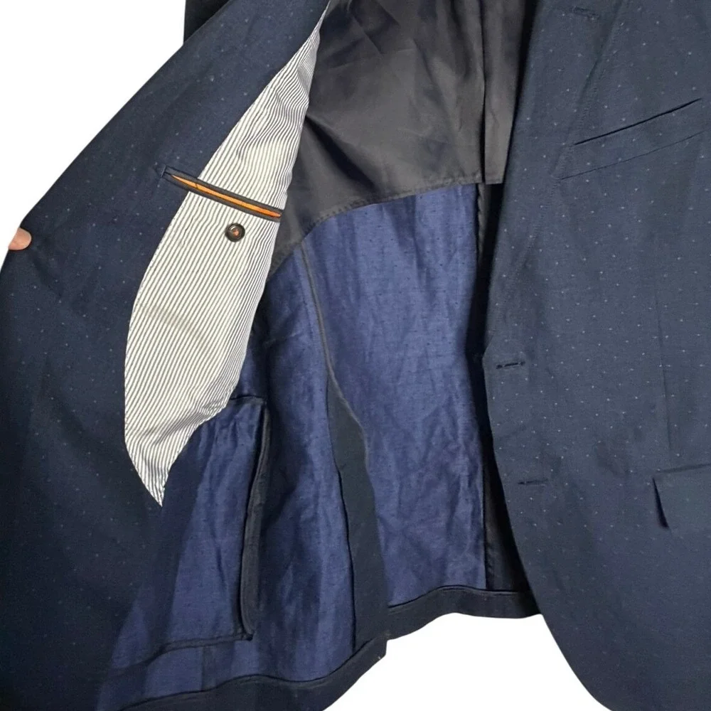 Jack Spade Blazer Mens 42R Navy Blue Linen Cotton Micro Dot Preppy Sport Coat